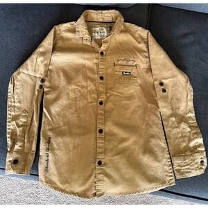 K Kids Boys Tan Long Sleeve Button Down Shirt Size S Khaki Fuel Embroidery